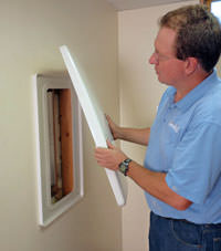 wall anchor covers installed in a foundation repair for a Pella home.